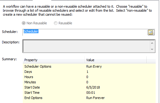 Workflow schedule defined in Workflow Designer